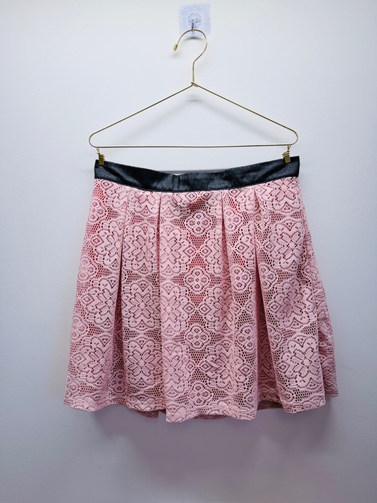 Xhileration Dresses & Skirts - Lace Circle Skirt with Black Contrast Waistband - Pink 30” Waist 💕